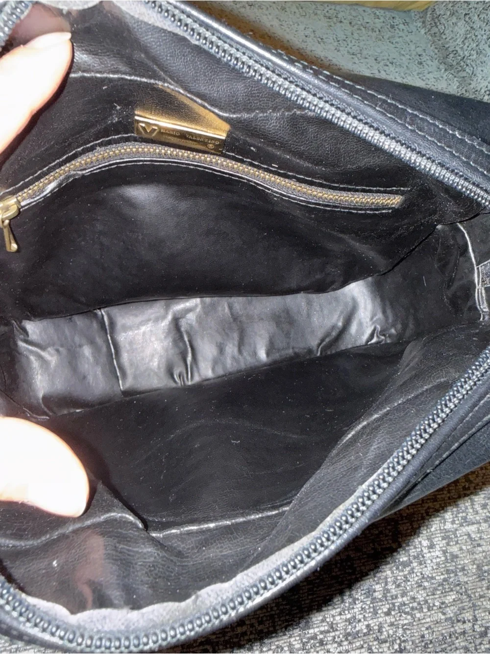 Mario Valentino black leather shoulder bag w/ pouch